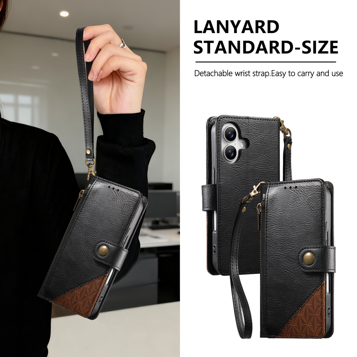 Leather Card Wallet - PU Lederen Rits Polsbandje Flip Wallet