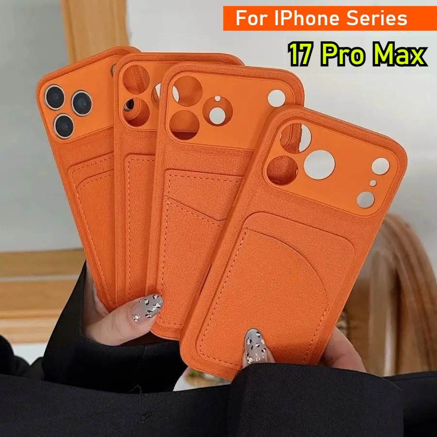 Leather Card Wallet - Leer Oranje Kleur Kaarthouder Case Voor