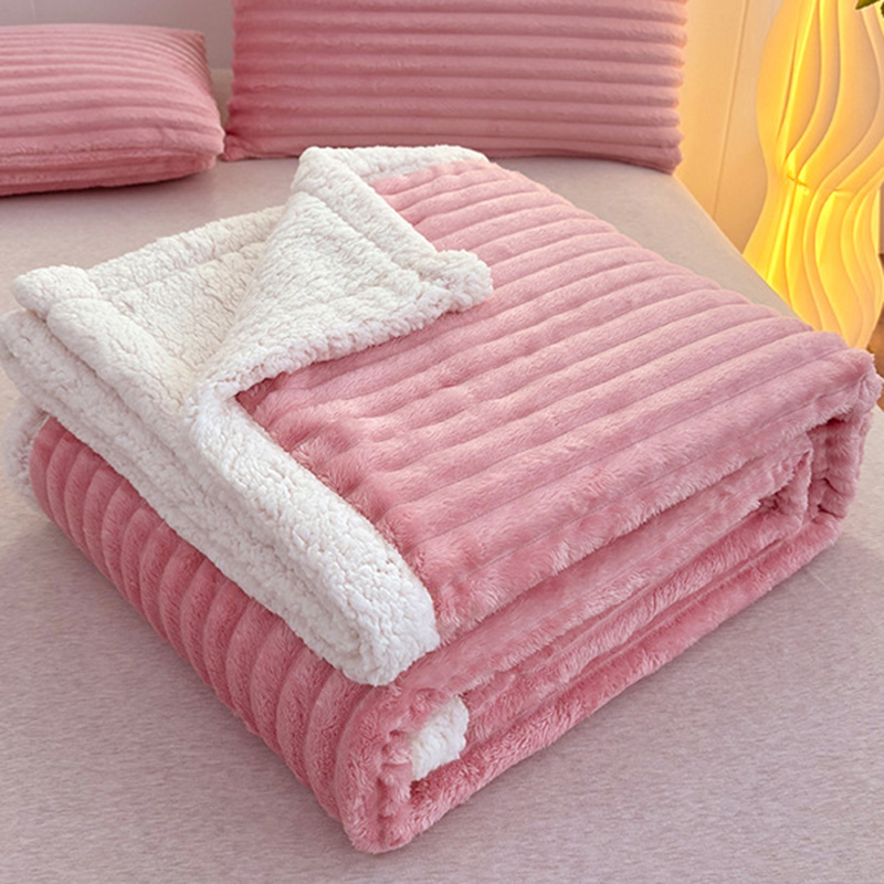 Cashmere Throw Blanket - 1 Stuk Kunstkonijnenpluche Gestreepte Deken Dikke